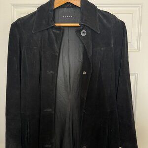 SISLEY Women’s Black Genuine Leather Suede Stylish Long ~57" Trench Coat Sz 40